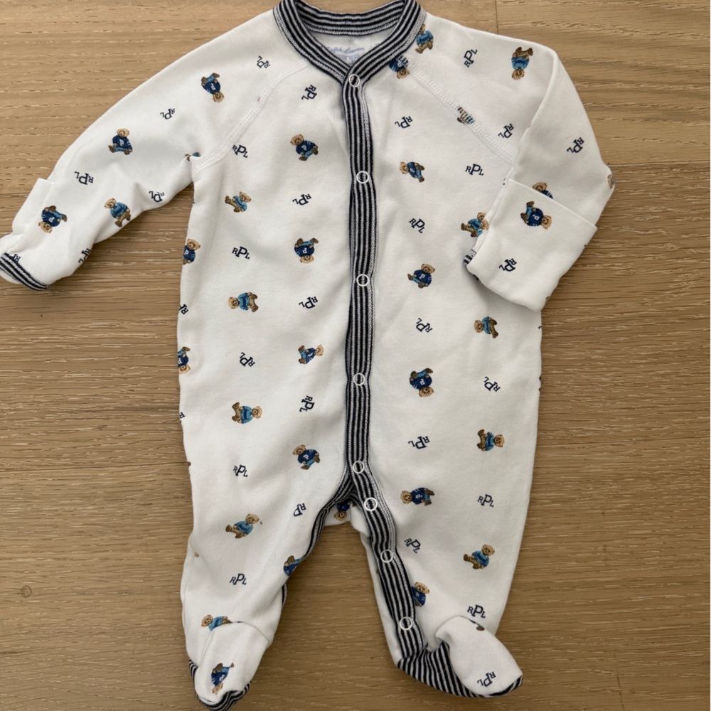 Ralph Lauren Baby Boys Bear Cotton Footed Coverall NB